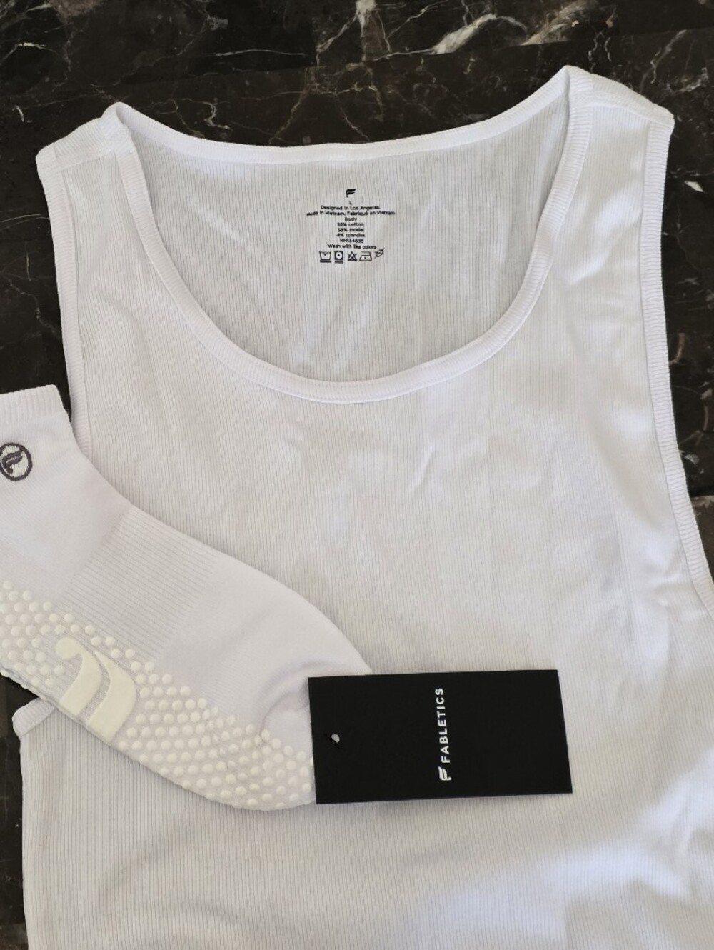 Fabletics White Ribbed Tank Top with White Non-Slip Socks